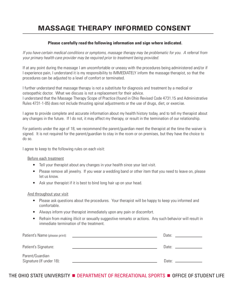 2021 Massage Therapy Consent Form Fillable Printable PDF Forms 