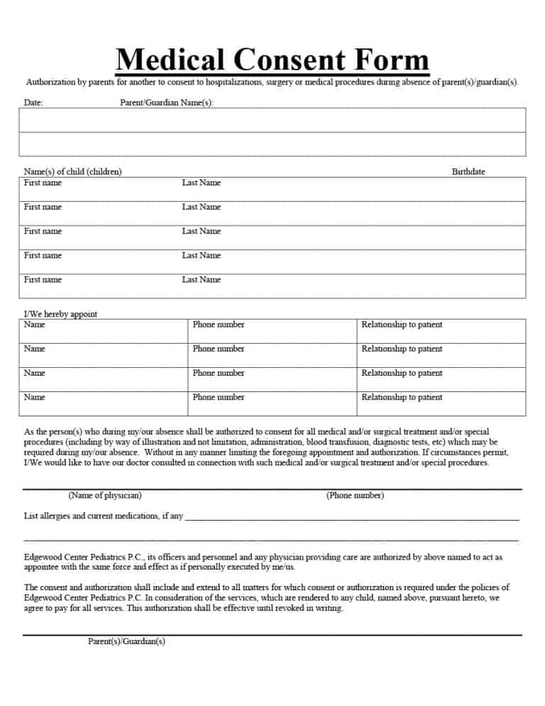 45 Medical Consent Forms 100 FREE Printable Templates