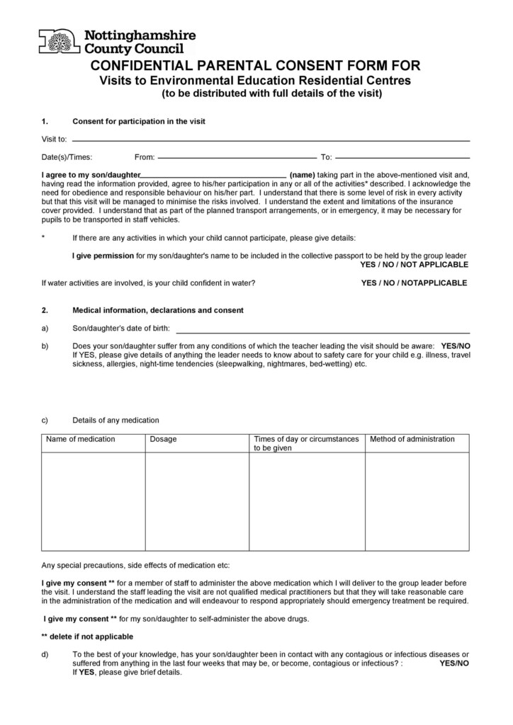 50 Printable Parental Consent Form Templates TemplateLab