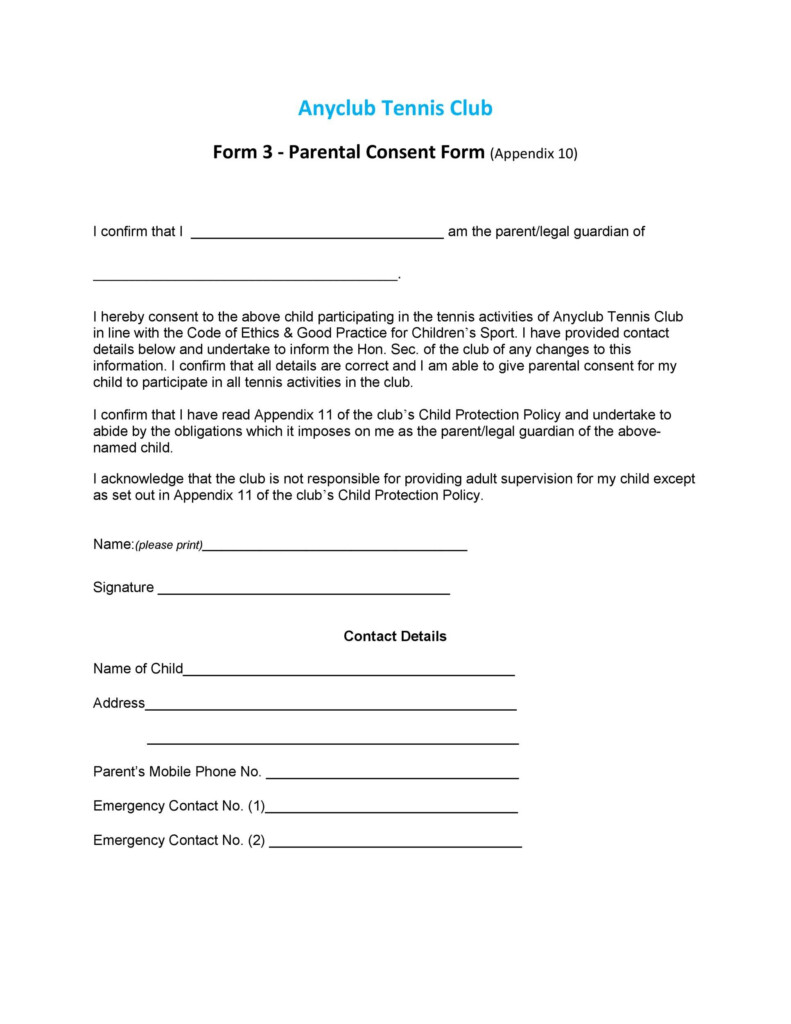 50 Printable Parental Consent Form Templates TemplateLab