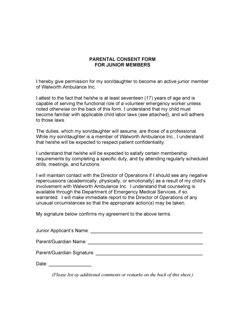 50 Printable Parental Consent Form Templates TemplateLab