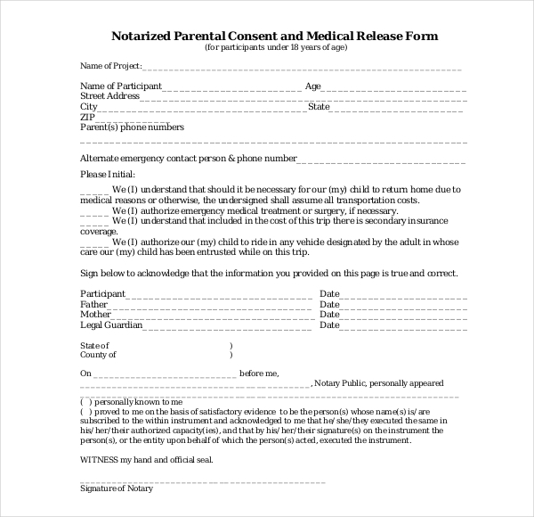 8 Sample Child Medical Consent Forms Sample Forms