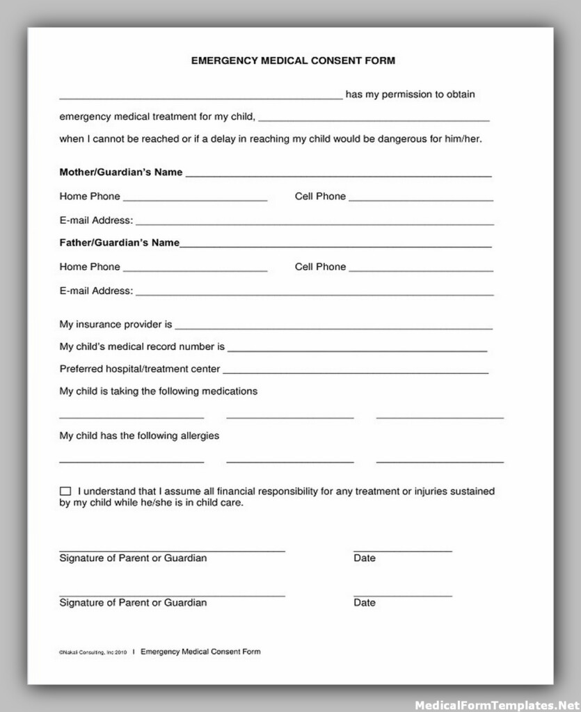 9 Best Medical Form For Child Medical Form Templates