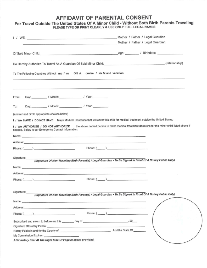 Affidavit For Parental Consent Form Edit Fill Sign Online Handypdf