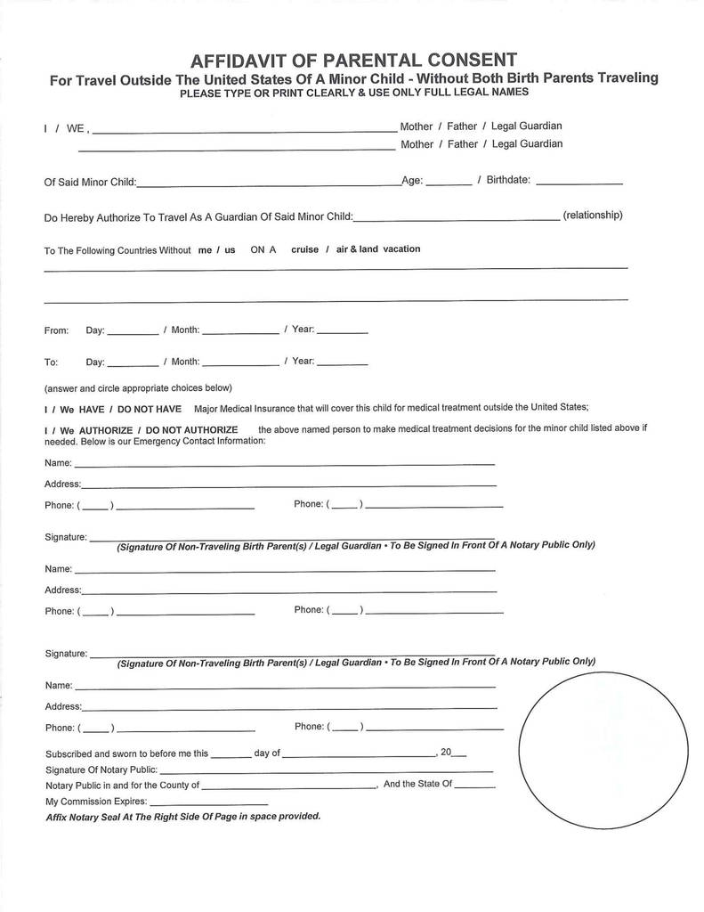 Aislamy Travel Child Medical Consent Form Notarized