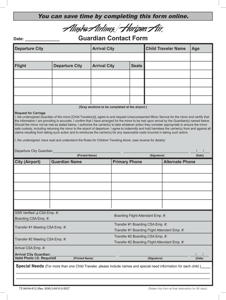 Alaska Airlines Guardian Form