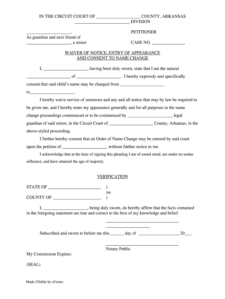 AR Waiver Of Notice Entry Of Appearance And Consent To Name Change 