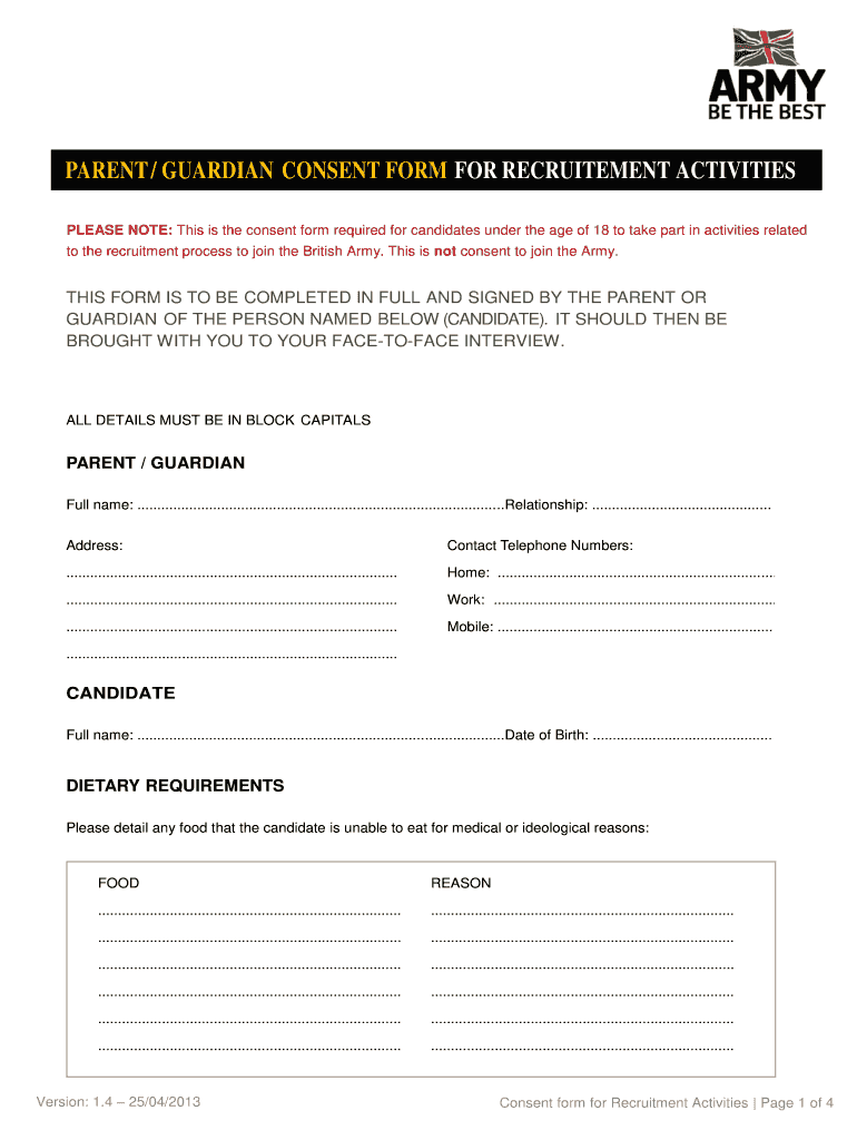 Army Parental Consent Form Fill Online Printable Fillable Blank 