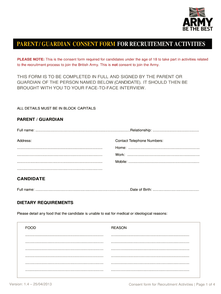 Army Parental Consent Form Fill Out And Sign Printable PDF Template