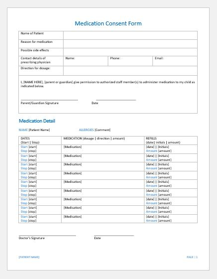 Authorization Form To Administer Medication Printable Medical Forms 