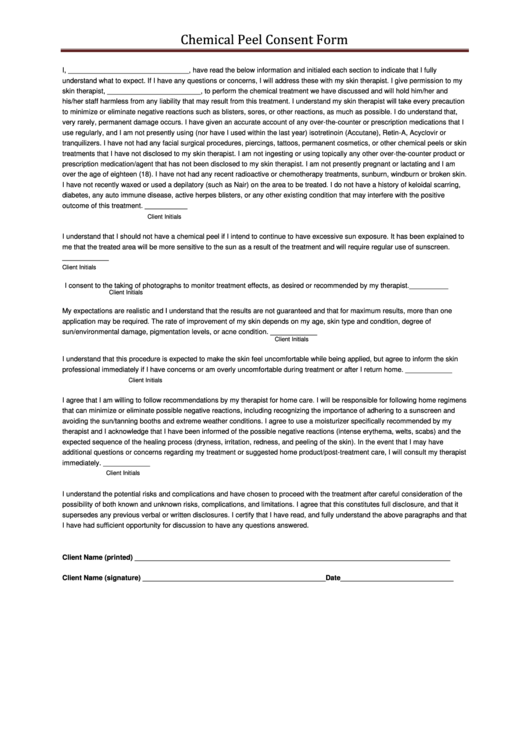 Chemical Peel Consent Form Printable Pdf Download