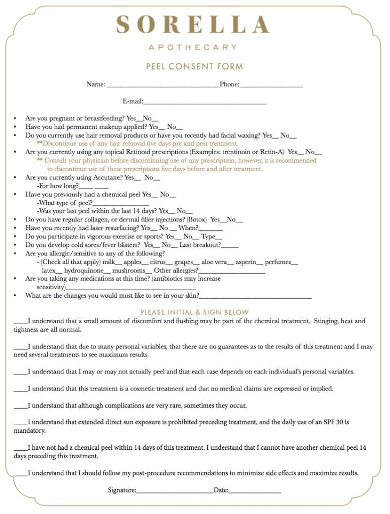 Chemical Peel Consent Form Sorella Resources