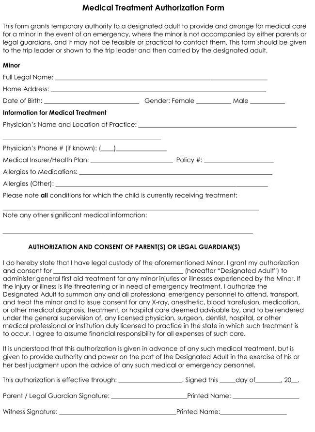 Child Medical Consent Form Templates 6 Samples For Word