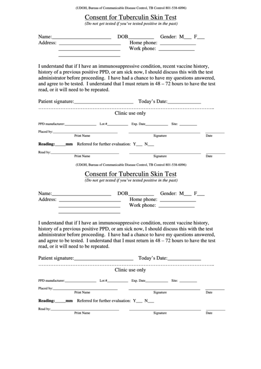 Consent For Tuberculin Skin Test Form Printable Pdf Download