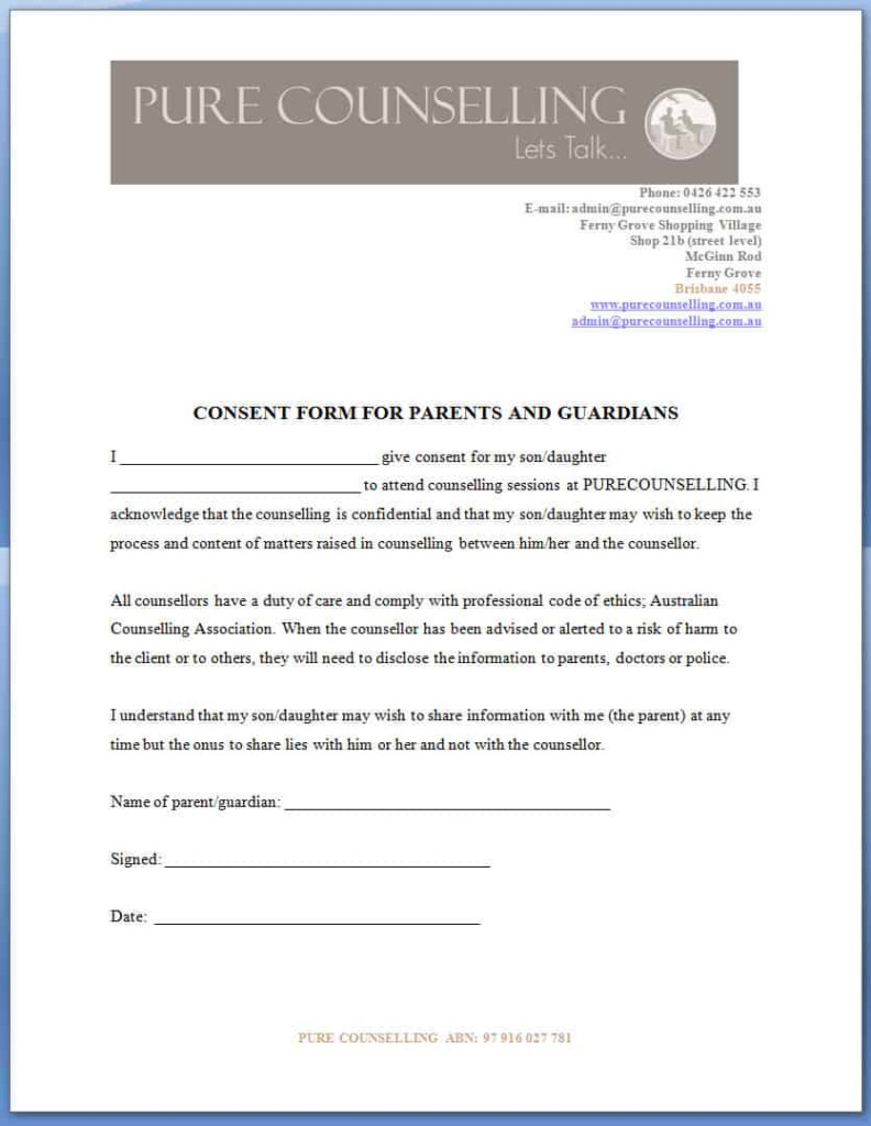 Consent Form For Parents And Guardians Pure Counselling