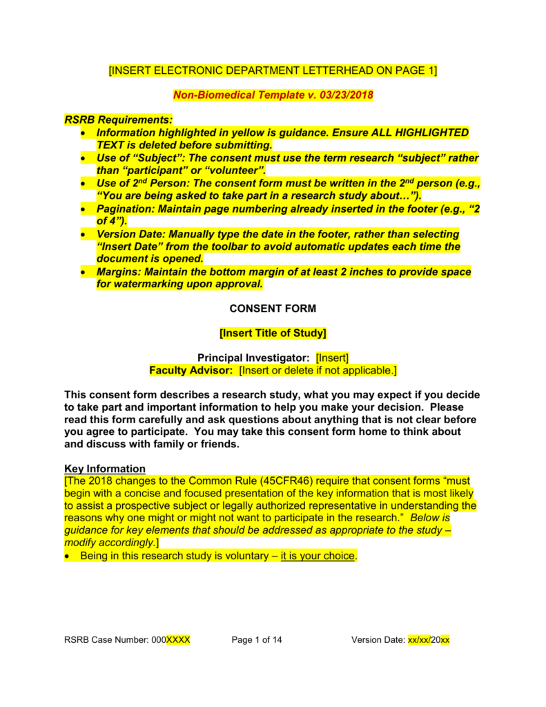 Consent Form Template NonBiomedical