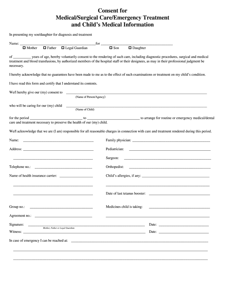 Consent Surgical Care Fill Online Printable Fillable Blank PdfFiller