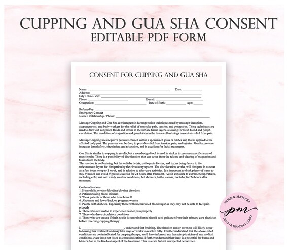Cupping And Gua Sha Consent Form Massage Therapy Consent Form Etsy