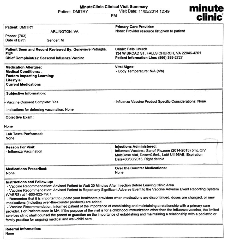 Cvs Flu Shot Record CVCROT