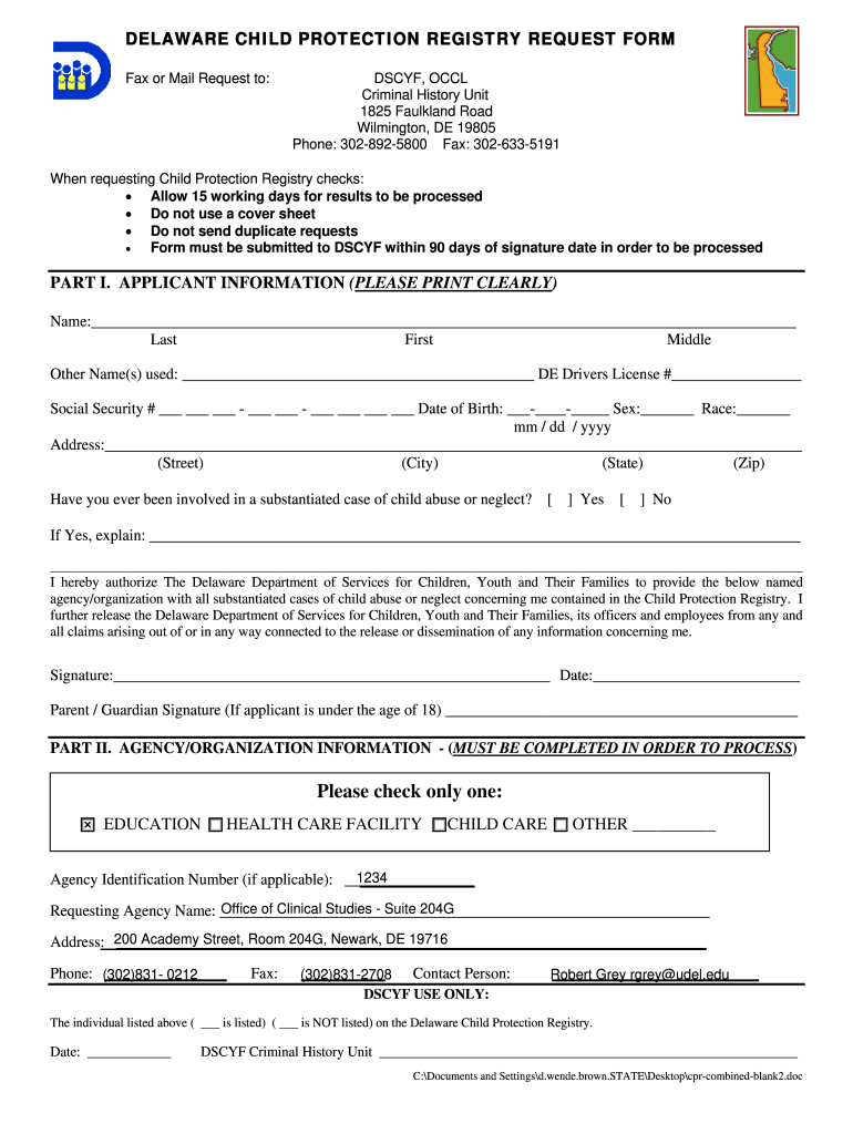 Delaware Child Protection Form Fill Online Printable Fillable