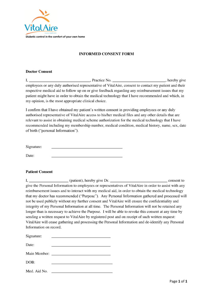 Diabetic Patient Consent Form VitalAire South Africa