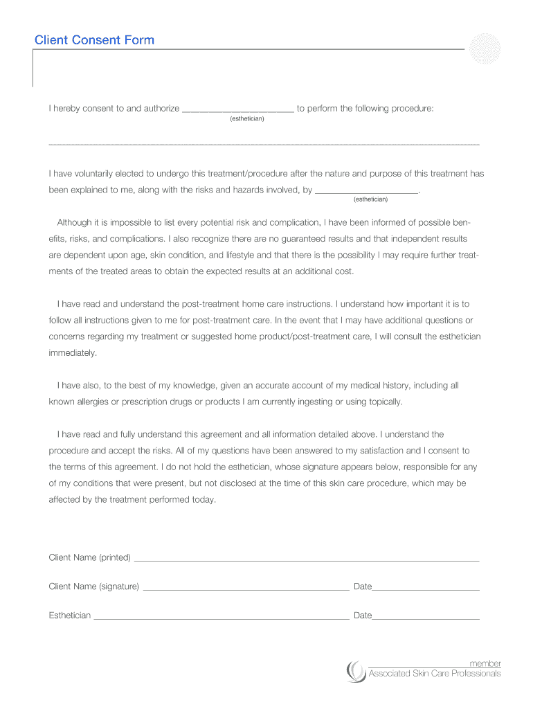 Esthetician Consent Form Template Fill Out And Sign Printable PDF 