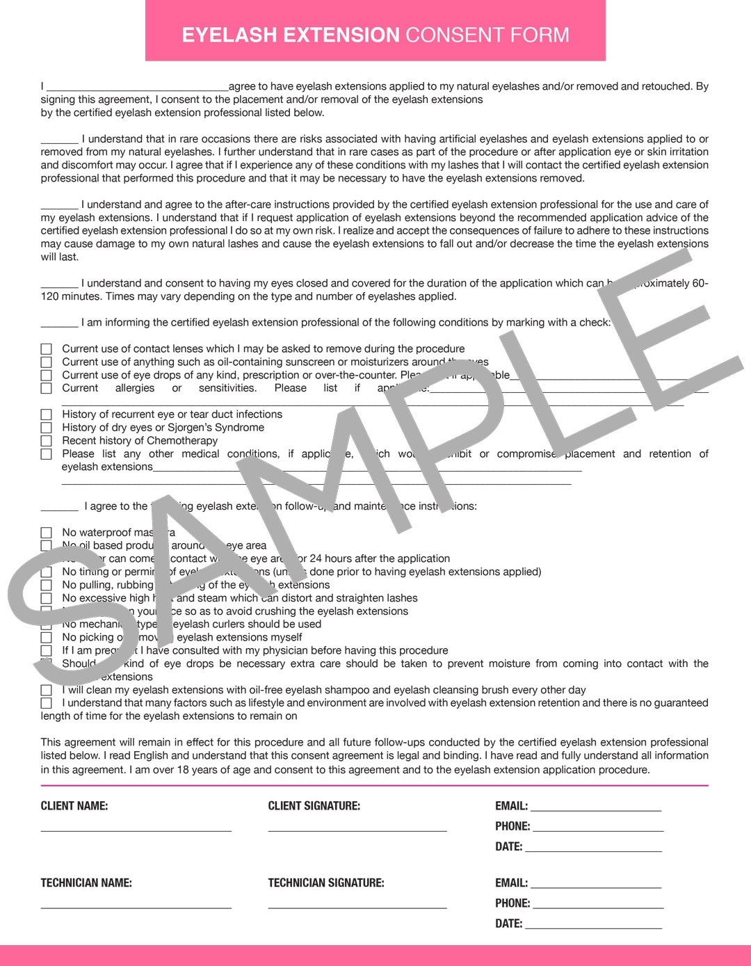 Eyelash Extension Consent Form 25 Per Quantity Walmart