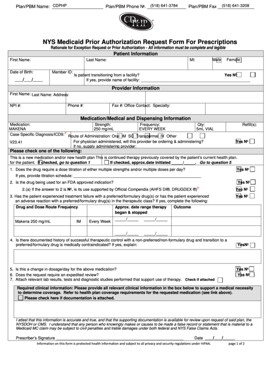 Fillable Nys Medicaid Prior Authorization Request Form For 