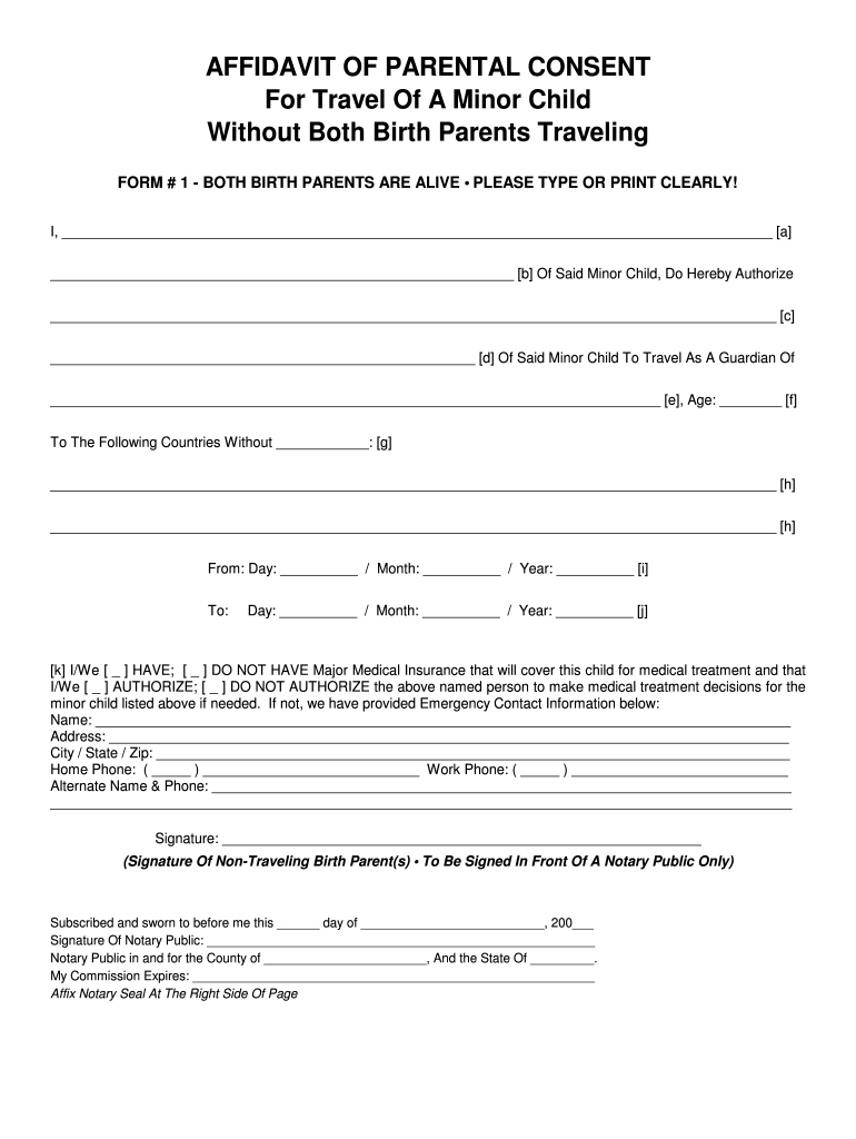 Fillable Online Form For Minor Children Traveling Without Birth Parents 