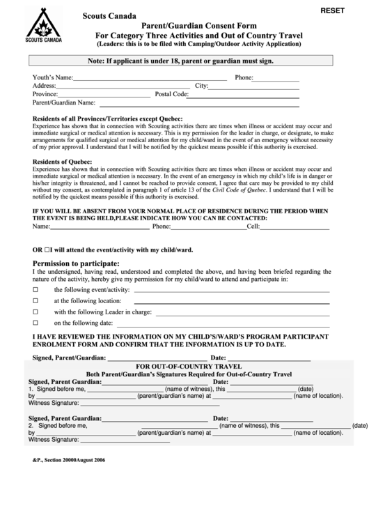 Fillable Scouts Canada Parent guardian Consent Form Printable Pdf Download