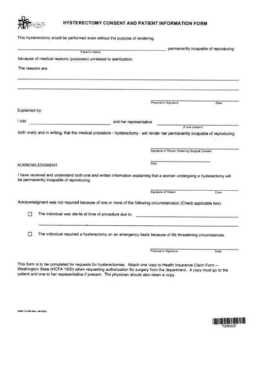 Form Dshs 13 385 Hysterectomy Consent And Patient Information Form 