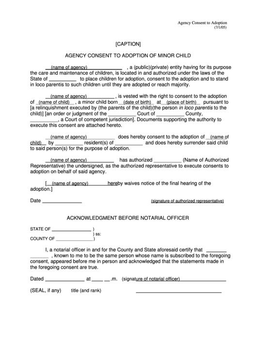 Form K s a 59 2129 Agency Consent To Adoption Of Minor Child 