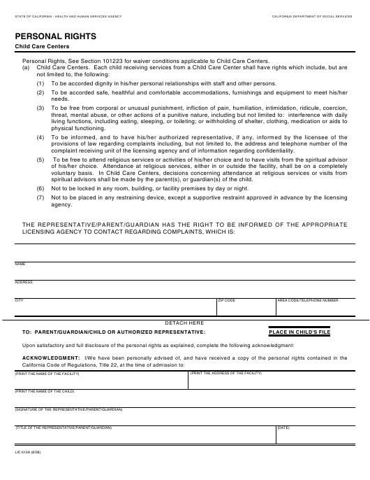 Form LIC613A Download Fillable PDF Or Fill Online Personal Rights 