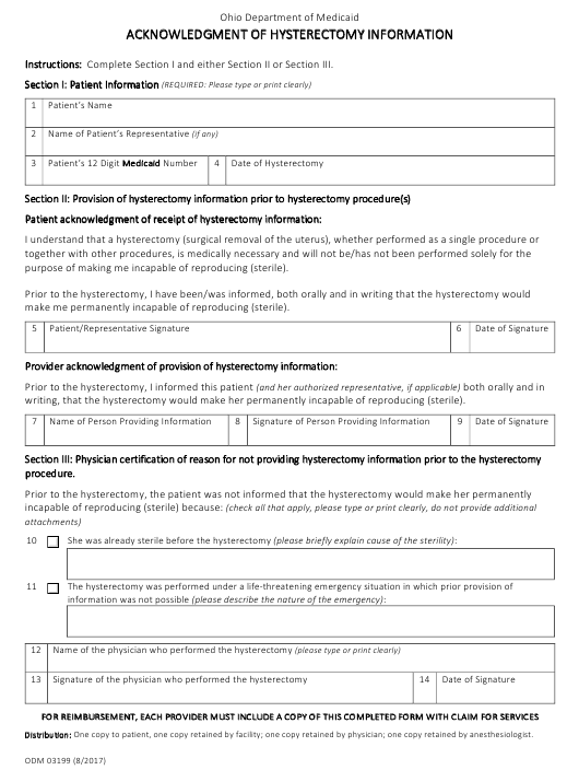 Form ODM03199 Download Fillable PDF Or Fill Online Acknowledgment Of