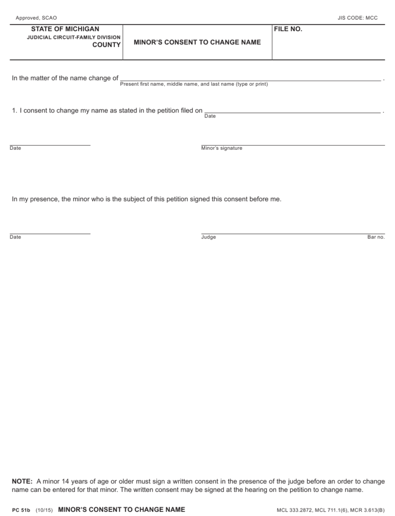 Form PC51B Download Fillable PDF Or Fill Online Minor s Consent To 
