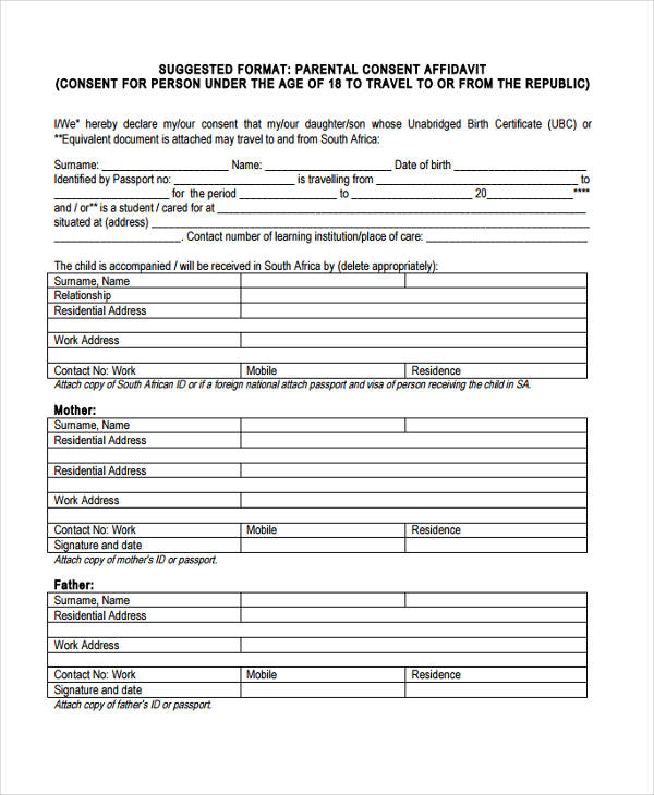 FREE 10 Consent Affidavit Forms In PDF MS Word