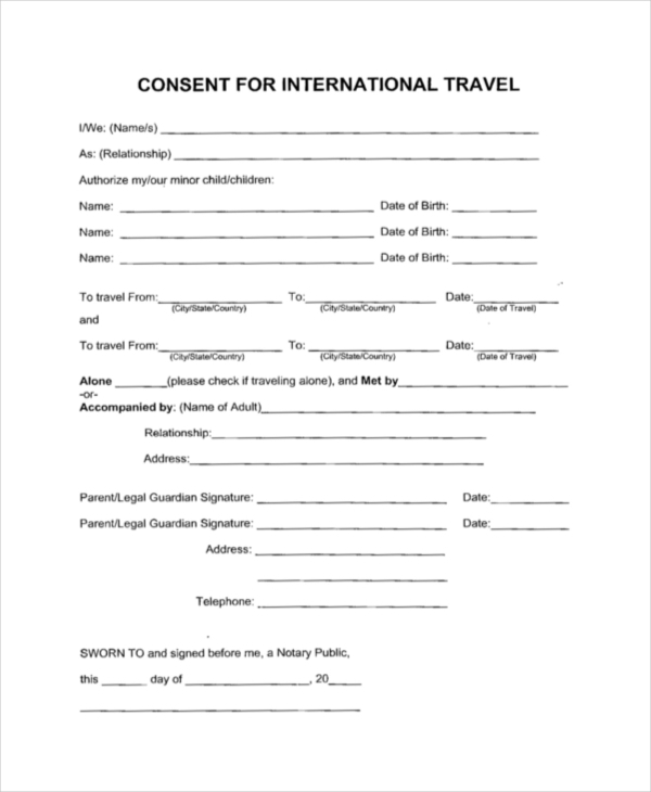 FREE 11 Sample Travel Consent Forms In PDF MS Word Excel