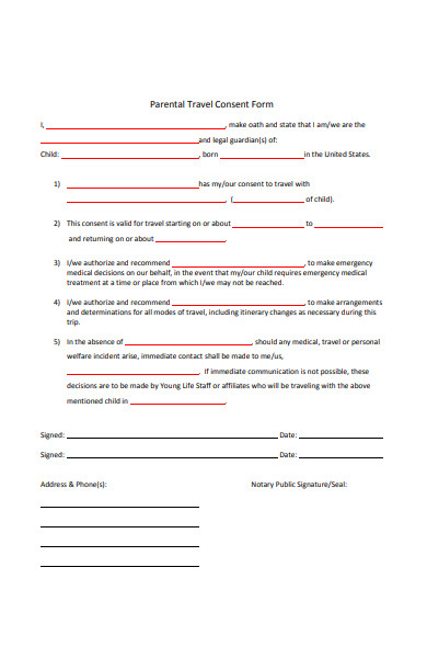 FREE 30 Sample Travel Consent Forms In PDF Ms Word