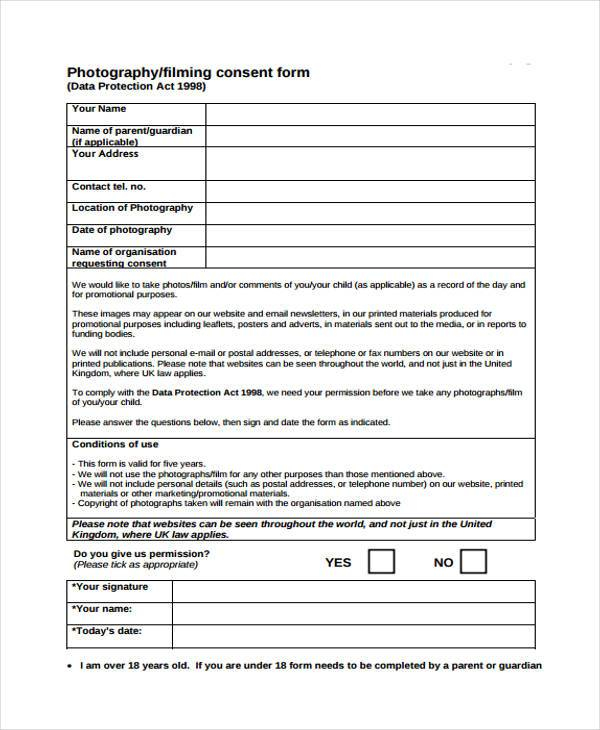 FREE 8 Sample Photography Consent Forms In PDF MS Word