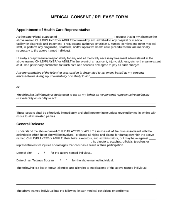 FREE 9 Sample Medical Consent Forms In PDF MS Word