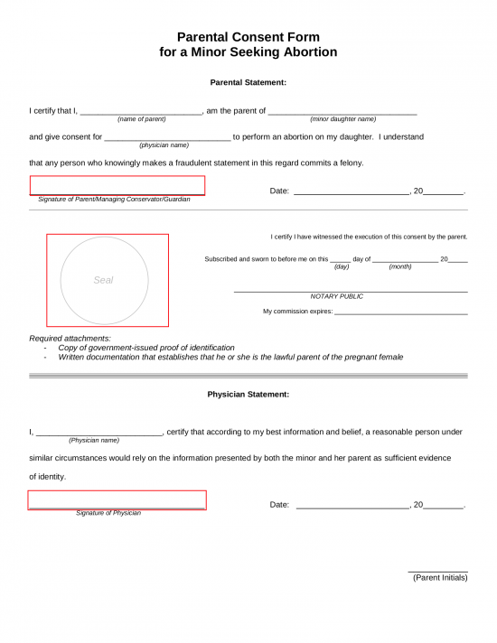 Free Abortion Parental Consent Form For A Minor Child PDF EForms