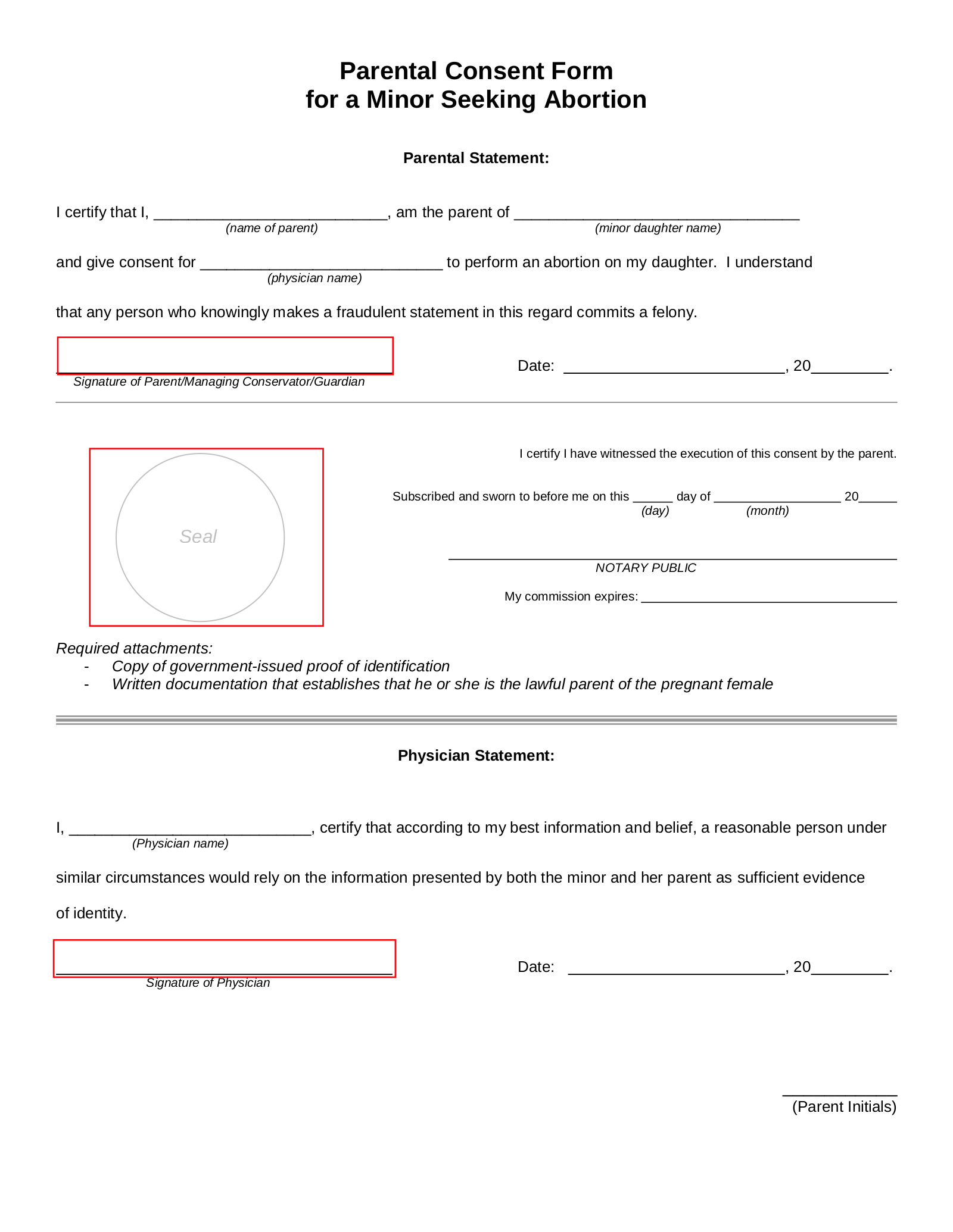 Free Abortion Parental Consent Form For A Minor Child PDF