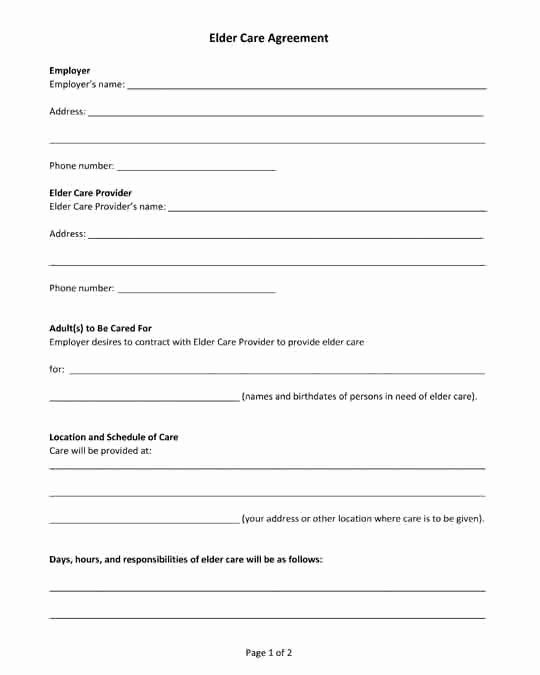 Free Caregiver Contract Template Beautiful Free Printable Pdf Form