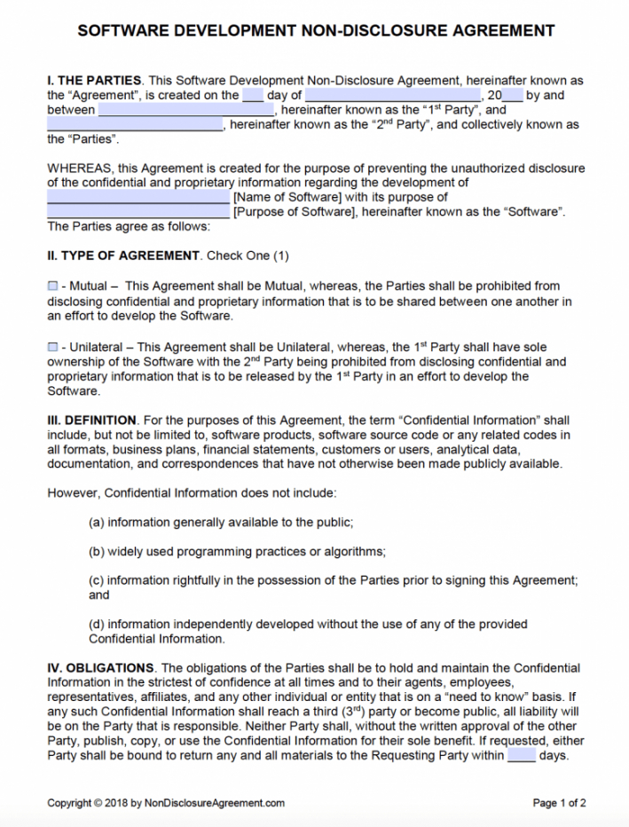 Free Free Software Development Nondisclosure Agreement Nda 