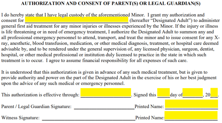 Free Medical Consent For The Treatment Of A Minor PDF