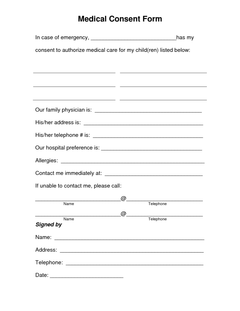 Free Medical Consent Form Children s Medical Medical Consent Form 