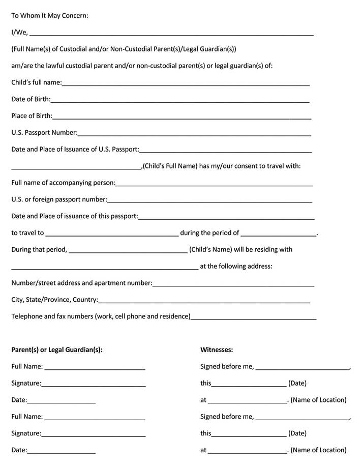 Free Minor Child Travel Consent Forms Word PDF 