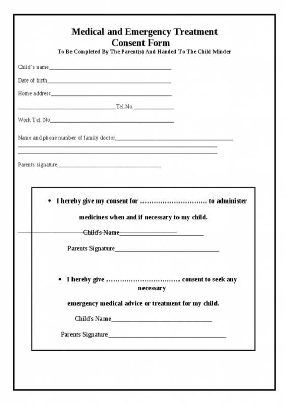 Free Printable Child Medical Consent Form Template Business Consent 