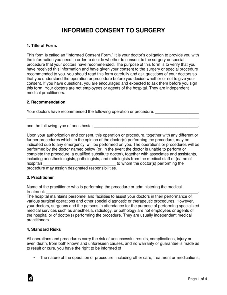 Free Surgical Consent Form Word PDF EForms