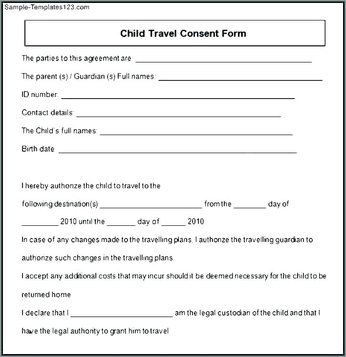 Free Travel Consent Form For Minor Traveling With One Parent 